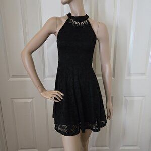 Chocolate USA Jewel Neck Lace Dress SZ S Black